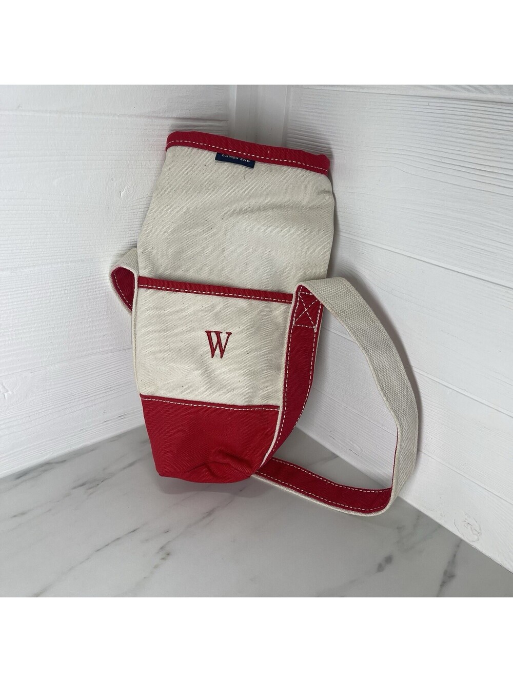 Lands End Wine Bottle Tote Caddy Red Canvas Insulated Discontinued “w” Embro